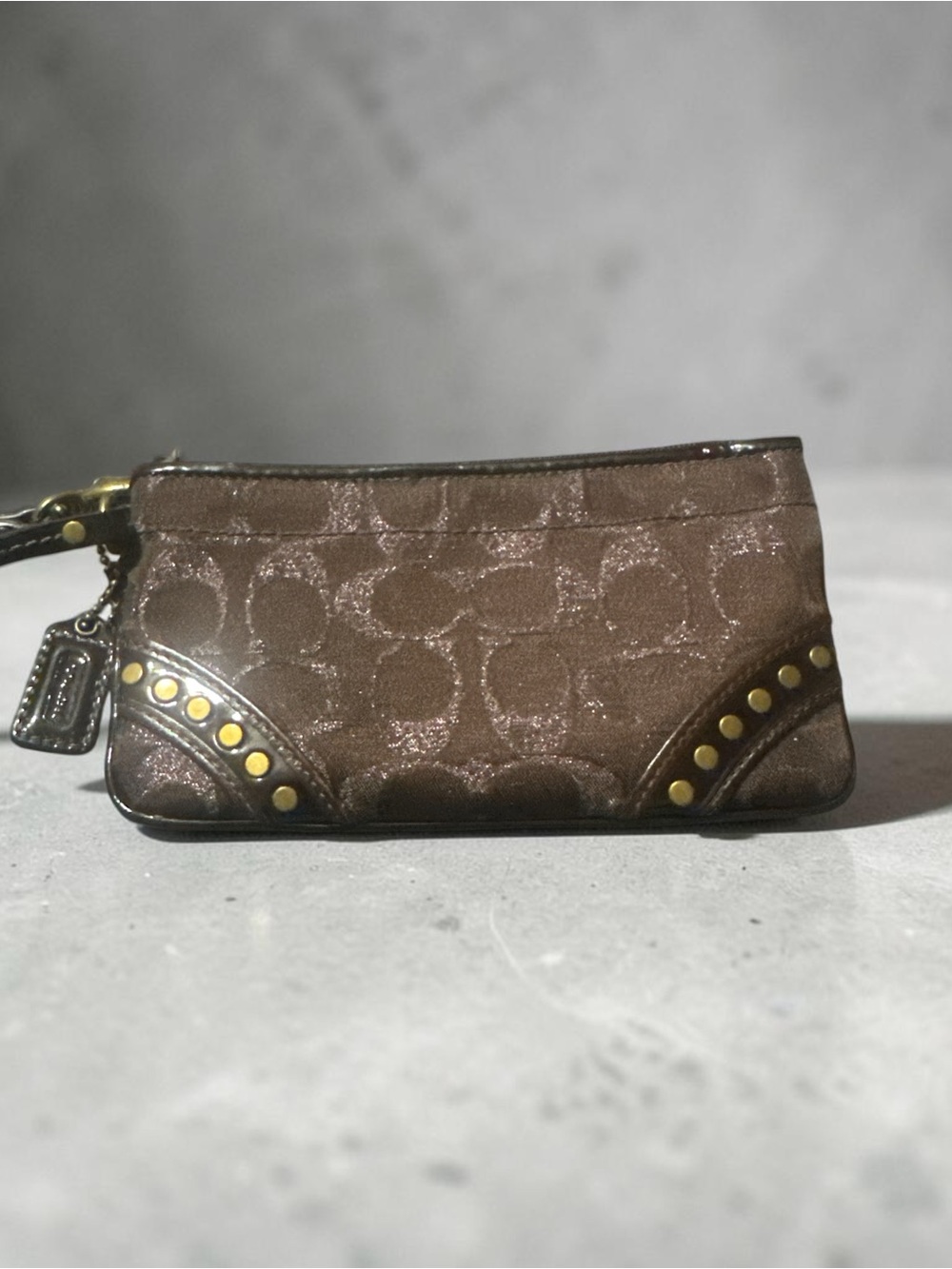 Coach Metallic Brown Signature Studded Wristlet - Picture 3 of 7